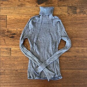 Blue Ribbed Turtleneck Sweater